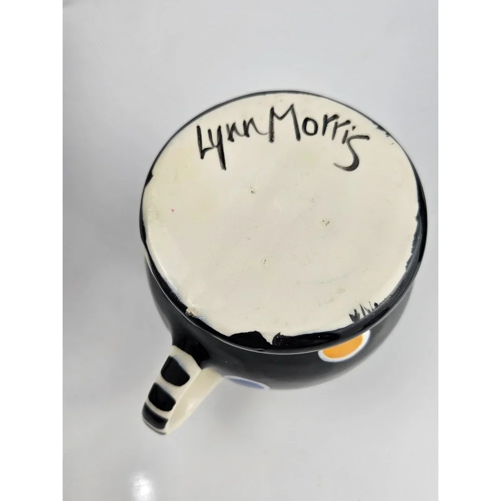 Lynn Morris Signed 3 Piece‎ Ceramic Creamer Sugar Set Polka Dot Black